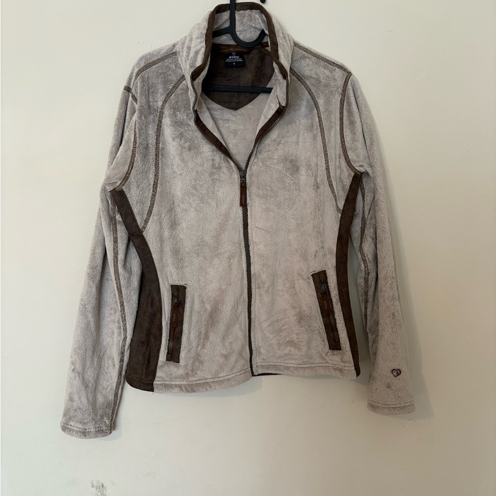 Kuhl Women's small Light Gray and Dark Brown soft Jacket sweater